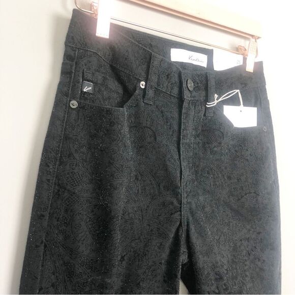 KANCAN | NEW Hi Rise Ankle Skinny Black Jeans Velour Textured Print Women’s 3/25 - Picture 2 of 11